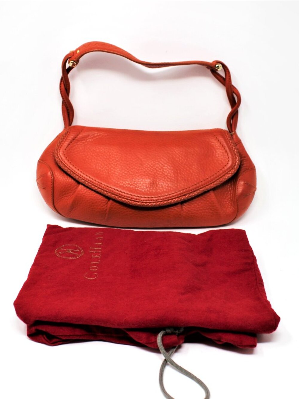 Cole Haan Orange Leather Hobo Purse Handbag Clutch